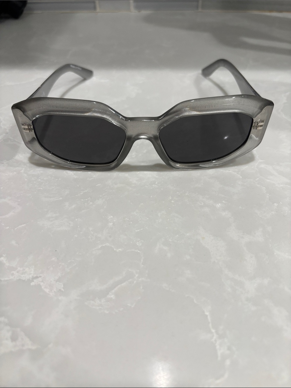 Karl Lagerfeld KL6167S Transparent Gray Rectangular Sunglasses with Dark Lenses